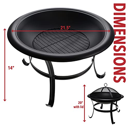 Gas One 22 in Outdoor Fire Pit – Wood Burning Fire Pit with Mesh Lid and Fire Picker – Durable Alloy Steel Fire Pits for Outside – Small Fire Pit for Backyard, Porch, Deck, Camping, BBQ | The Storepaperoomates Retail Market - Fast Affordable Shopping