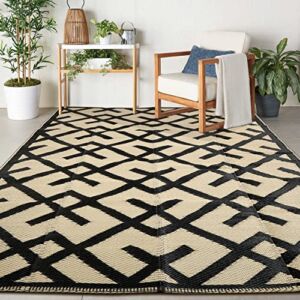 Reversible Mats – Plastic Straw Rug, Outdoor Rug for Patio Clearance Decor, Modern Area Rugs, Floor Mat for Outdoors, RV, Backyard, Deck, Picnic, Beach, Trailer, Camping, Black & Beige, 5′ x 8′
