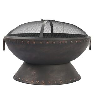 HARBOURSIDE Patio 26-Inch Fire Pits Steel Round Firepit Wood Burning Fire Bowl with Grate, Spark Screen, Fire Poker, Copper Finished Fire Pit for Outside Outdoor Backyard Fireplace