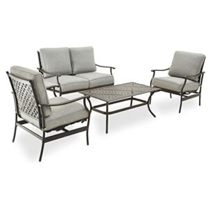 PatioFestival Patio Conversation Set 4-Piece Cushioned Outdoor Furniture Sets with All Weather Frame for Porch Backyard Lawn(Grey)