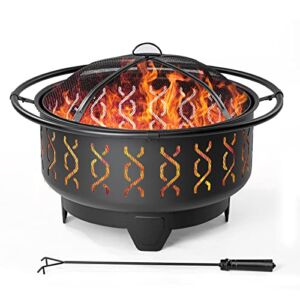 SINGLYFIRE 30 Inch Fire Pits for Outside Wood Burning Outdoor Large FirePit Round Heavy Duty Steel Firepit for Patio Backyard Garden Outdoor Heating,with Spark Screen,Log Grate,Poker