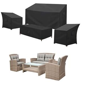 Kovshuiwe 4 Pieces Patio Set Cover, Patio Conversation Set Covers, Patio Furniture Sets Covers Waterproof – Upgraded 600D Heavy Duty Oxford Fabric 4 Piece Patio Furniture Covers, Black