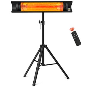 Outdoor Heater for Patio Electric Heaters for Indoor Use Outdoor Infrared Heater Wall Mount Heaters with Tripod Stand 1500W 24H Timer Remote Control (Black)
