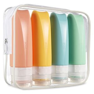 Mrsdry Travel Bottles for Toiletries with Clear Toiletry Bag, Tsa Approved Travel Size 80ml Containers BPA Free Leak Proof Travel Tubes Refillable Liquid Travel Accessories (4 Pack)