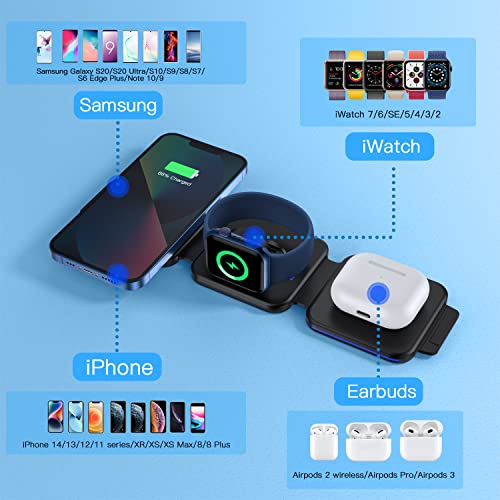 MURPISO 3 in 1 Magnetic Foldable Wireless Charger,Folding Wireless Charging Station for Travel,Wireless Charging Pad Compatible with iPhone 14 13 12 11/Pro/XS/XR/8,AirPods 3/2/Pro,iWatch 7/6/5/4/3/2 | The Storepaperoomates Retail Market - Fast Affordable Shopping
