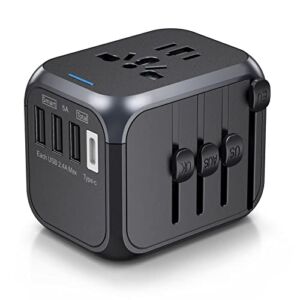 Universal International Travel Plug Adapter with USB-C, Ouliyo US to European UK AUS Asia Worldwide Travel Adapter AC Outlets Plug Converters,3 USB 1 Type C Smart Travel Power Adaptor Charger