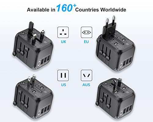 Universal International Travel Plug Adapter with USB-C, Ouliyo US to European UK AUS Asia Worldwide Travel Adapter AC Outlets Plug Converters,3 USB 1 Type C Smart Travel Power Adaptor Charger | The Storepaperoomates Retail Market - Fast Affordable Shopping
