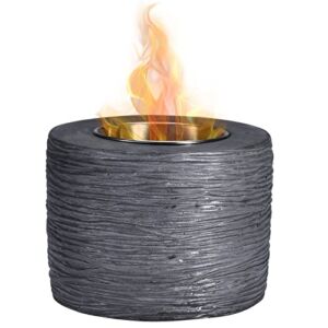 ROUNDFIRE Textured Concrete Tabletop Fire Pit – Fire Bowl, Portable Fire Pit, Small Personal Fireplace for Indoor and Garden Use.