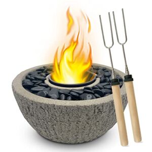GoGiffy Concrete Tabletop Fire Pit Bowl with Marshmallow Skewers | Smokeless Fire Pit | Rubbing Alcohol Fire Bowl | Mini Personal Fireplace | Indoor and Outdoor Use