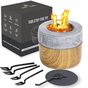NOCOAL Tabletop Fire Pit with Roasting Forks – Indoor / Outdoor Mini Fireplace – Perfect for Smores – Clean Burning, Real Flame, Concrete Bonfire Bowl fuelled with Rubbing Alcohol or Bioethanol Fuel