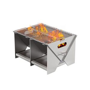 AJinTeby Portable Fire Pits for Wood Burning, Campfire Grill Firepit and Detachable Grill for Picnic, Backyard and Garden BBQ, Heavy Duty Stainless Steel Outdoor Heating, Bonfire and Picnic