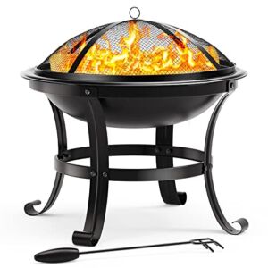 Easoger 22 inch Fire Pit for Outside Outdoor Fire Pits Wood Burning Small Bonfire Pit Steel Firepit Bowl for Patio Camping Backyard Deck Picnic Porch,with Spark Screen,Log Grate