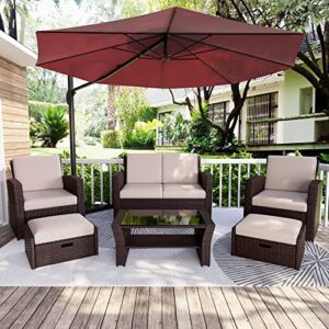 LayinSun 6 Piece Outdoor Patio Furniture Sets with Ottomans, Wicker Conversation Sets, Rattan Sofa Chair with Coffee Table