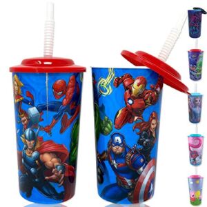 Zak Designs Ultimate Marvel Avengers Water Tumblers with Lid, Reusable Straw Deluxe Gift Set for Kids Boys Girls – Safe Approved BPA Free Gift Goodies Home Travel