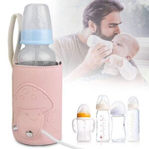 Qinlorgo Car Bottle Warmer for Babies – USB Baby Bottle Warmer Portable Milk Travel Storage Insulation Thermostat(Pink)