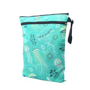TOYANDONA Cloth Diaper Wet Dry Bags, 16×13 inch Waterproof and Reusable Baby Nappy Organizer Bag with Two Zippered Pockets for Swimsuits or Wet Clothes (Green)