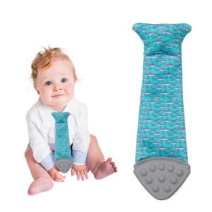 Tasty Tie Teething Tie, 3-in-1 Clip-on Baby Tie, Crinkle Toy & Silicone Teether for 3-18 Month Babies, Unique Baby Boy Gift, Shark Style