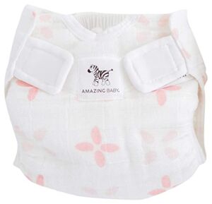 Amazing Baby Cotton Muslin SmartNappy, NextGen Hybrid Cloth Diaper Cover + 1 Bi-fold Reusable Insert + 1 Reusable Booster, Springfield, Pink, Size 1, 5-10 lbs (SDA-2003P-S1)