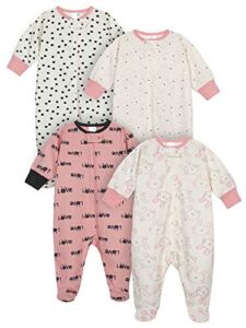 Onesies Brand Baby Girls’ 4-Pack Sleep ‘N Play Footies Multi Pack, Bunny Pink, Newborn