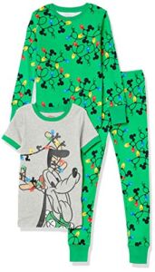 Spotted Zebra Disney | Marvel | Star Wars | Frozen Boys’ Snug-Fit Cotton Pajama Sleepwear Sets, Grey/Green, Mickey Holiday, Small