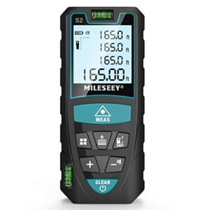 Laser Measure, Mileseey by RockSeed 165 Feet Digital Laser Distance Meter with 2 Bubble Levels,M/in/Ft Unit Switching Backlit LCD and Pythagorean Mode, Measure Distance, Area and Volume (165 Feet)
