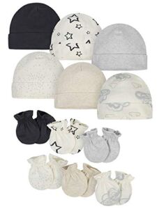 Onesies Brand Unisex Baby 12-Piece Cap and Mitten Set, Grey Neutral, 0-6 Months