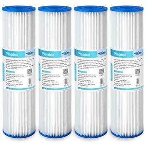 Membrane Solutions 20 Micron Pleated Polyester Sediment Water Filter 10″x2.5″ Replacement Cartridge Universal Whole House Pre-Filter Compatible with W50PE, WFPFC3002, SPC-25-1050, FM-50-975 – 4 Pack