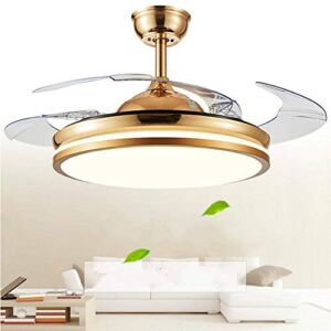 YEELED Light 42″ Invisible Ceiling Fans with Remote Control 3 Changing Light Color Retractable Ceiling Fan Chandelier for Indoor Living Room Ceiling Light Kits with Reversible Fans (42 Inch, Gold)