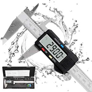 Caliper Measuring Tool, Qfun Vernier Digital Caliper Stainless Steel 6 Inch/150mm, Digital Micrometer Waterproof, Easy Switch from Inch to Millimeter, Large LCD Screen