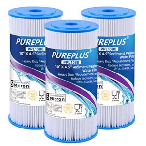 PUREPLUS 10″ x 4.5″ Whole House Pleated Sediment Filter for Well Water, Replacement Cartridge for GE FXHSC, Culligan R50-BBSA, Pentek R50-BB, DuPont WFHDC3001, American Plumber W50PEHD, GXWH40L, 3Pack
