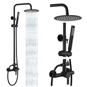 gotonovo Matte Black Outdoor Shower Fixture SUS304 System Combo Set Rainfall Single Handle High Pressure Hand Spray Wall Mount 2 Dual Function Stainless Steel