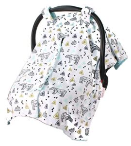 Top Tots Deluxe Baby Car Seat Canopy Cover, Kaleidoscope Bear, Minky Dot, White