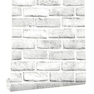 Cohoo Home White Gray Peel and Stick Wallpaper Brick Contact Paper 120” ×18” Faux 3D Brick Wall Paper White Grey Self Adhesive Wallpaper Removable Wallpaper Brick Backsplash Stick and Peel Vinyl Film
