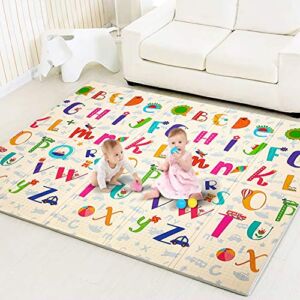 Baby Play Mat Extra Large Baby Mat Folding Foam Playmat Kids Crawling Mat Reversible Non Toxic Waterproof for Infants Toddlers Thicker 0.6inch (Beige 0.6in)
