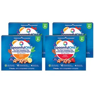 SpoonfulONE Food Allergen Introduction Puffs | Smart Feeding Snack for an Infant or Baby 6+ Months | Certified Organic (Variety, 14 Pack Strawberry + 14 Pack Banana)