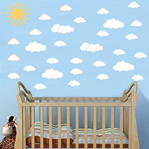 WMdecal Sun and 30PCS White Clouds Removable Vinyl Wall Decals Peel and Stick Wallpaper Stickers for Nursery Bedroom Living Room
