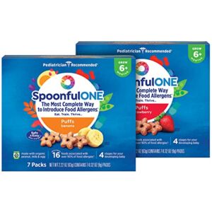 SpoonfulONE Food Allergen Introduction Puffs | Smart Feeding Snack for an Infant or Baby 6+ Months | Certified Organic (Variety, 7 Pack Strawberry + 7 Pack Banana)