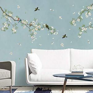 decalmile Birds on Tree Branch Wall Decals White Blossom Flower Wall Stickers Bedroom Living Room TV Wall Art Home Decor