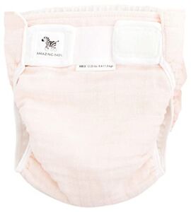 Amazing Baby Cotton Muslin SmartNappy, NextGen Hybrid Cloth Diaper Cover + 1 Tri-fold Reusable Insert + 1 Reusable Booster, Soft Pink, Size 3, 12-25 lbs (SDA-2010PP-S3)