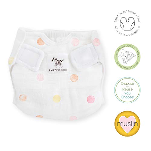 Amazing Baby Cotton Muslin SmartNappy Hybrid Cloth Diaper Cover + 1 Bi-fold Reusable Insert + 1 Booster, Mini Watercolor Dots, Multi Pink, Size 1, 5-10 lbs | The Storepaperoomates Retail Market - Fast Affordable Shopping