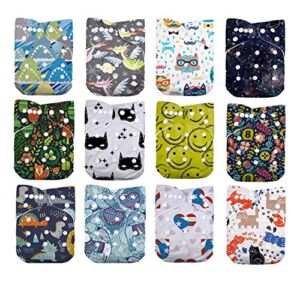 LilBit Baby Cloth Diapers,One Size Adjustable Reusable Pocket Cloth Diaper 12pcs Diapers + 12pcs Charcoal Bamboo Inserts+1 Wet Bag, (color3)