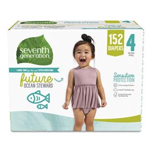 Seventh Generation Baby Diapers, Size 4, 152 Count, One Month Supply, for Sensitive Skin