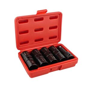 ABN Double Side Lug Nut Socket Set, 5Pc – 1/2-Inch Drive Flip Impact Sockets Lug Nut Extractor Set Reversible Sockets