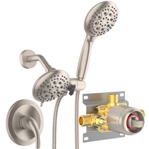 SR SUN RISE Shower System with Handheld Showerhead & Rain Shower Combo Set. High Pressure 35-Function Dual 2 in 1 Shower Faucet, patented 3-way Water Diverter in All-Brushed Nickel （Valve Include）