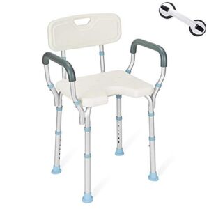 OasisSpace Heavy Duty Shower Chair with Back and Arms 300lb, Bathtub Chair with Handles – Free Assist Grab Bar – Medical Tool Free Shower Cutout Seat for Handicap, Disabled, Seniors & Elderly
