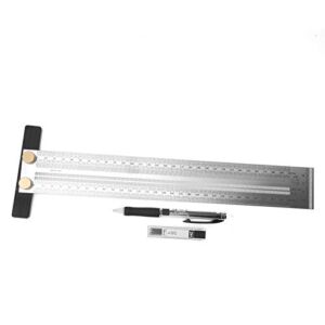 Precision Marking T-Rule Stainless Steel T Type Hole Ruler Scribing Gauge Marking Measuring Tool with Automatic Pencil 200mm/300mm/400mm(300mm)