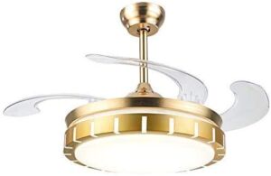 YEELED Light 42″ Invisible Reversible Ceiling Fan with LED Lights and Remote, 4 Retractable Blades Fan Chandelier for Bedroom Livingroom, Indoor Ceiling Light Kits with Fans (Gold-03)
