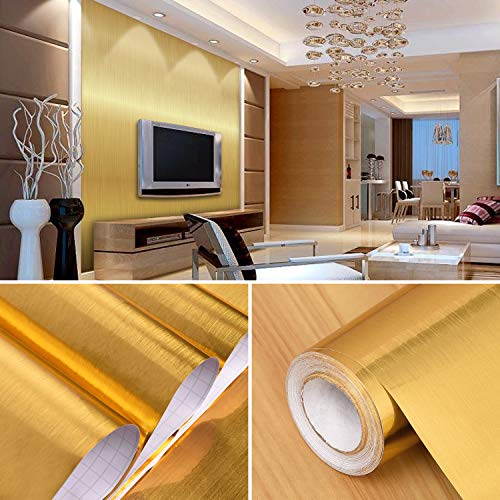 WENMER Metallic Gold Wallpaper 17.71″x 78.7″ Gold Contact Paper Brushed Metal Look Wallpaper Self Adhesive Peel and Stick Wallpaper Christmas Decoration Wallpaper for Backsplash Kitchen Counter Top | The Storepaperoomates Retail Market - Fast Affordable Shopping