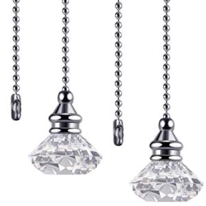 2 Pieces Pull Chain Ceiling Fan Pull Chain Ornaments Light Pull Chain Extension Decorative Crystal Pull Chain, 1 Meter Long Each Chain (Crystal Diamond)