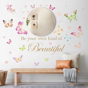 decalmile Butterfly Wall Decals Quotes Be Your Own Kind of Beautiful Inspirational Word Wall Stickers Girls Bedroom Living Room Office Wall Decor